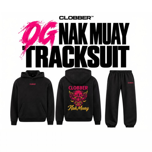 CLOBBER™ OG tracksuit collection graphic showing hoodie and joggers